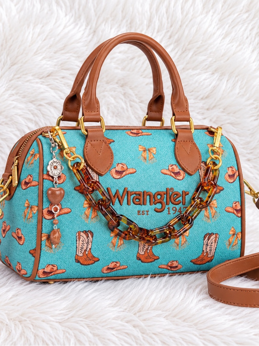 NWT Wrangler Western Print Satchel Handbag – Turquoise & Brown